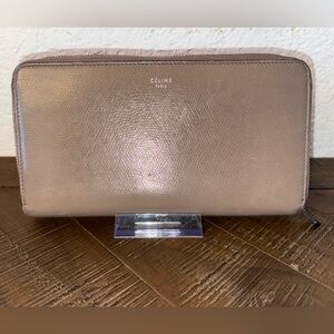 Celine Paris Zip Around Long Wallet Taupe Grained Leather Continental Wallet